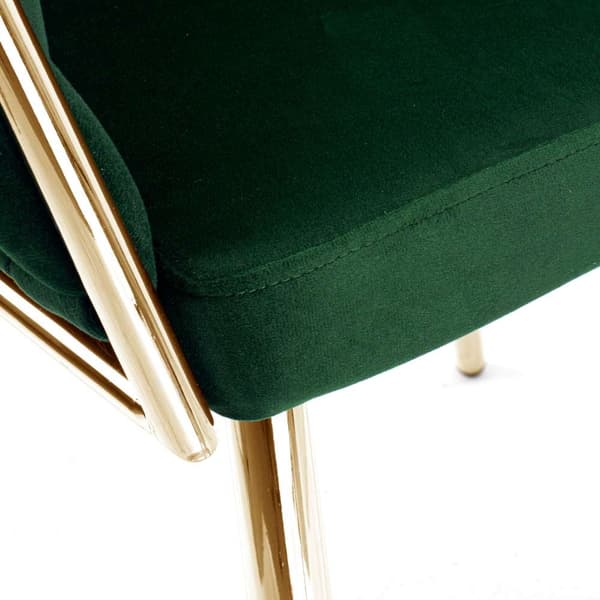 Matstol i sammet, guldfärgade ben, mörkgrön, flätad design