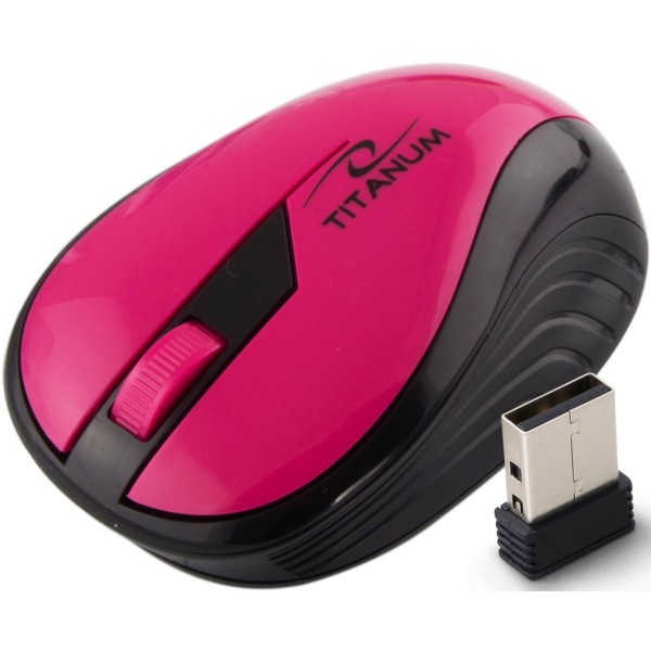 Titanum trådløs 2.4Ghz optisk mus 3D Usb Rainbow Pink Sort, Lyserød