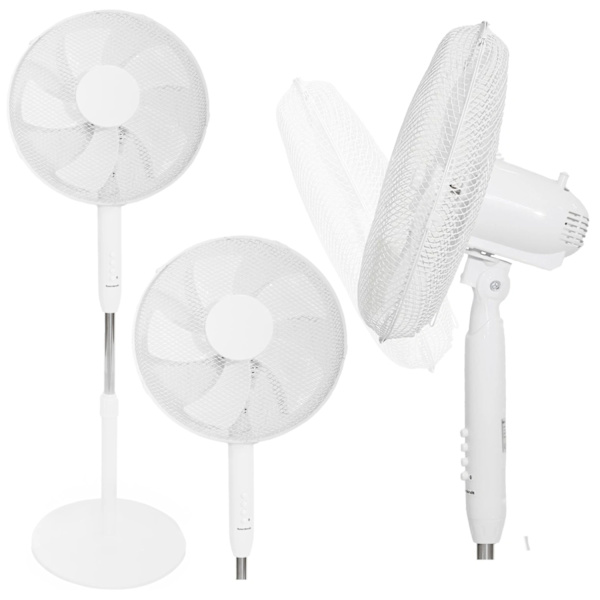Stående gulvventilator 45W – 3 tilstande, 5 blade, hvid