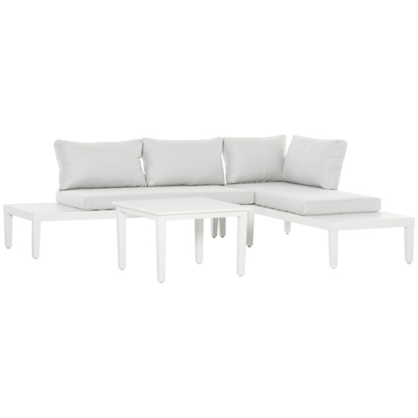 3-Delt Havemøbelsæt Med Sidebord, Altanmøbelsæt, Sofa Med Hynder, L-Form, Udendørs Aluminium, Cremehvid