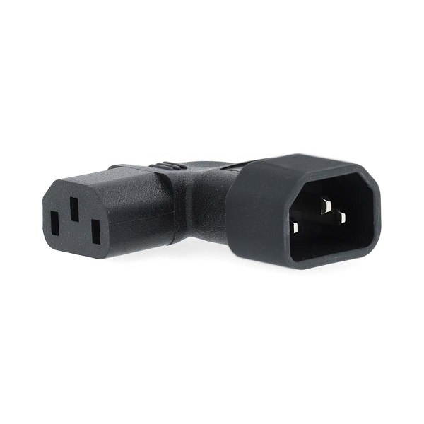 Udvidelse Plug | IEC-320-C13 | IEC-320-C14 | Venstrevinklet | Nikkelplateret | PVC | Sort | Box | 1 stk.