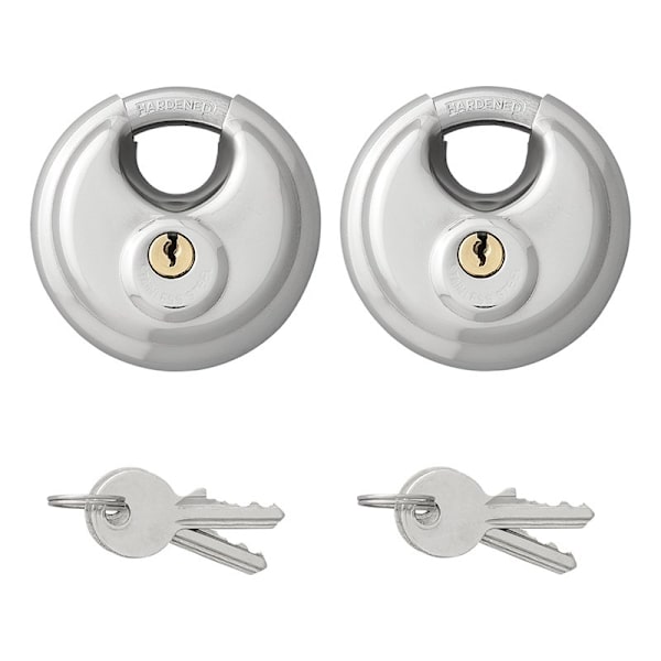 Kiekkolukko 70mm 2 kpl avaimia yhtäläisesti läpipainopakkauksessa