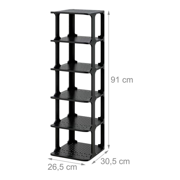 Kenkäteline, musta, tilaa säästävä, 6 kpl pakkaus