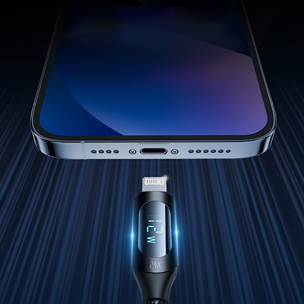 iPhone USB-A - Lightning-kaapeli LED-näytöllä 2,4A 2m musta