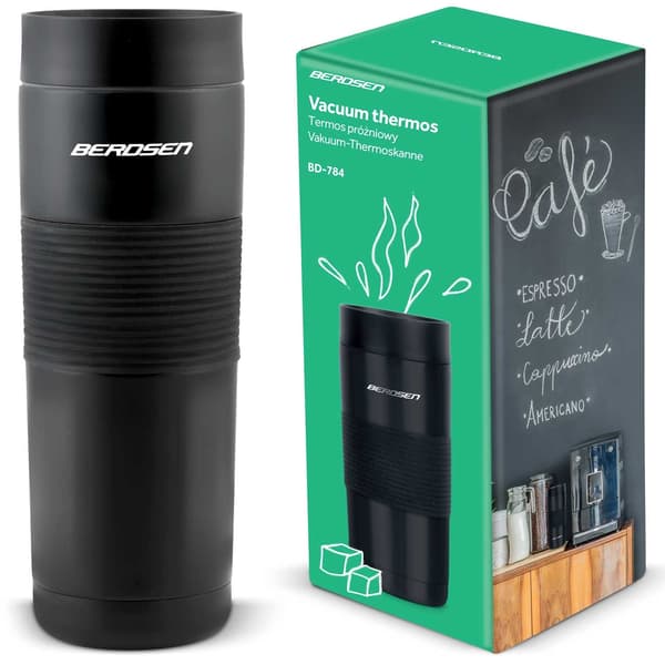 Laadukas tyhjiötermospullo 590 ml BD-784 musta