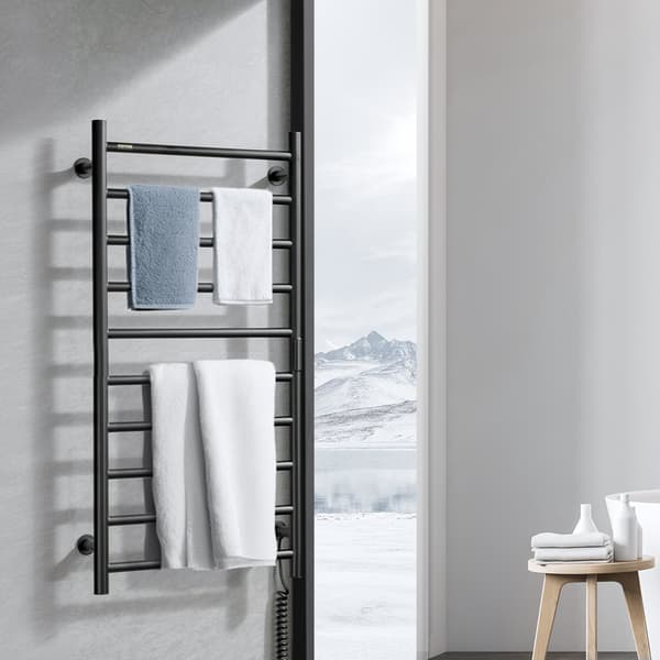 Håndklædetørrer, vægmontering, 10-bar, timer, sort