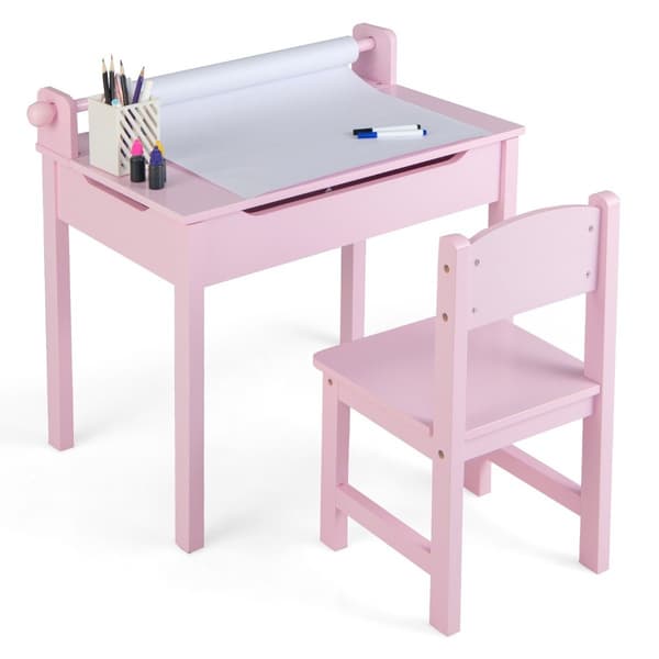 Aktivitetsbord til børn med stol, pink, opbevaring