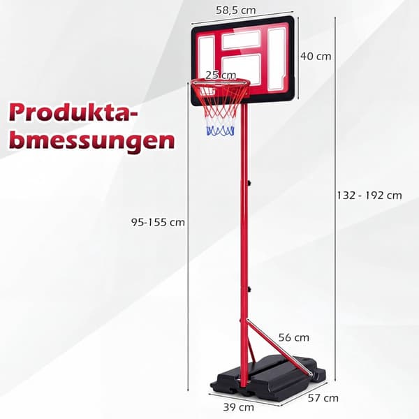 Justerbar barnbasketkorg 95-155 cm med fyllbar bas