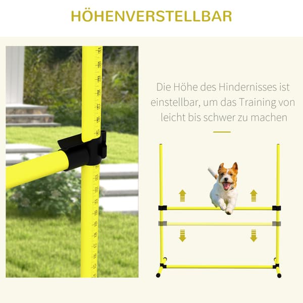 Agility häckset slalomstavar hundträningsset 4 x häck, plast, gul, 99x65x94cm