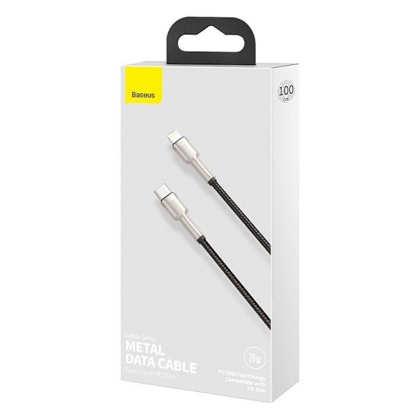 iPhone USB-C - Lightning Cafule Metal Data Strømforsyningskabel 20W 1m - sort