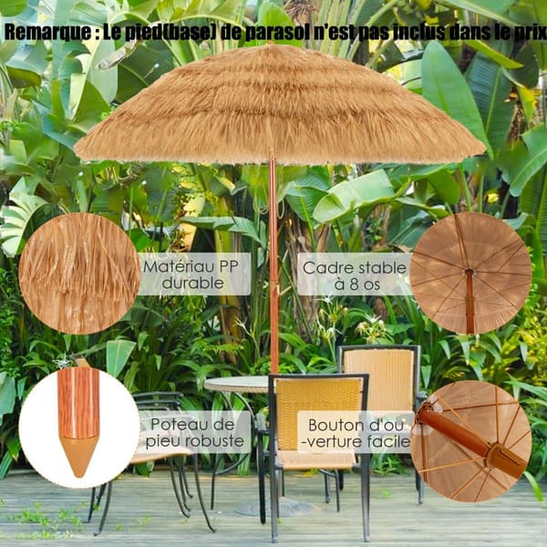 Vinklingsbart strandparasoll 200 cm, halmtak, sandankare