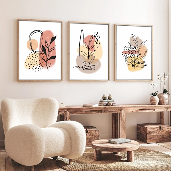 Dekorativ inramad MDF-målning (3 delar) Huhu226 - 50 x 70