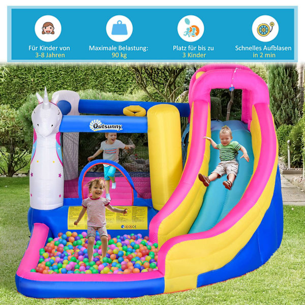 Hoppborg Med Blåsare Och Rutschkana Pool För 4 Barn Uppblåsbart Hoppslott För 3-8 År Barn Utomhus Vattenpark Oxford Polyestertyg