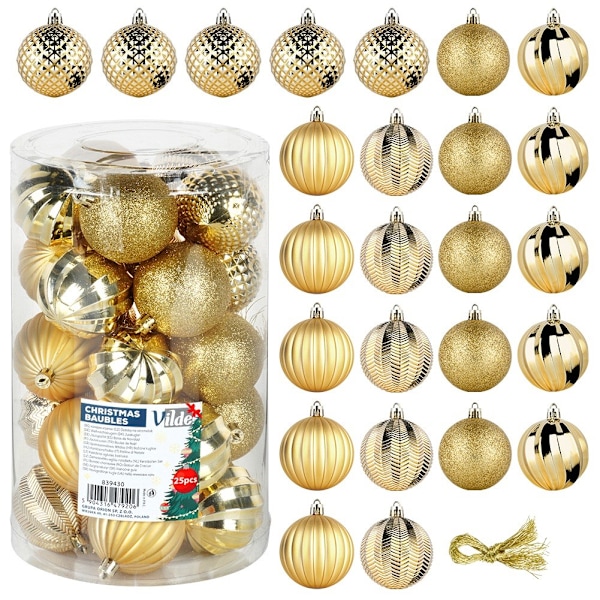 Sprængsikre julekugler guld 6 cm 25 stk.