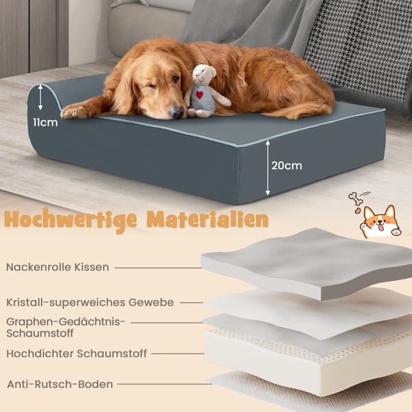 Ortopædisk hundeseng til store hunde, memoryskum, grå