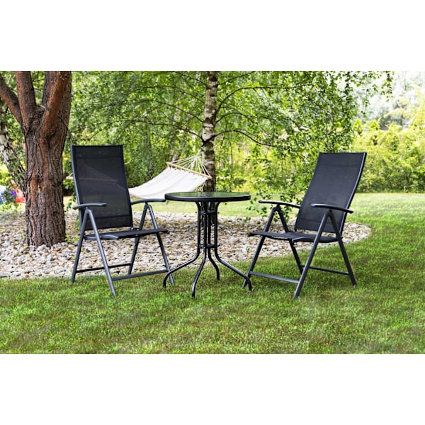 Rundt havebord 80 cm, til terrasse, have, balkon, hærdet glas, paraplyhul, MultiGarden