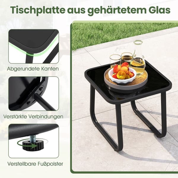 Utomhusbäddsset med gungstol – 2 stolar och glasbord, grå