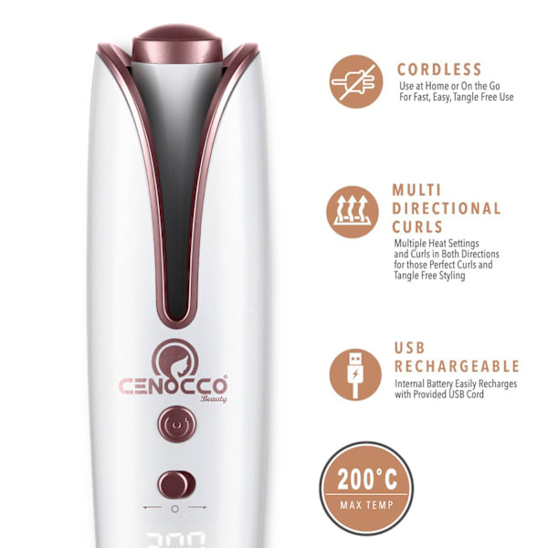 Cenocco Beauty CC-9094: Sladdlös uppladdningsbar automatisk locktång