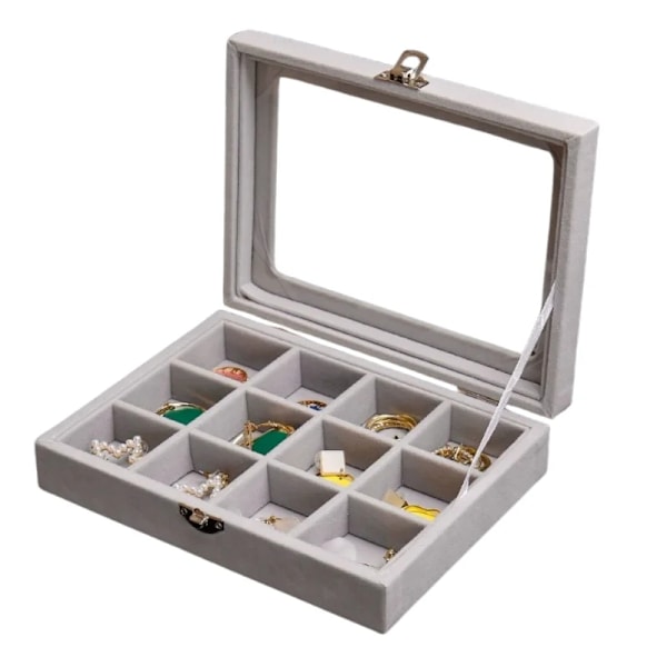 Herzberg HG-05309: Elegant smykkebeholder i glaslåg med 12 rum