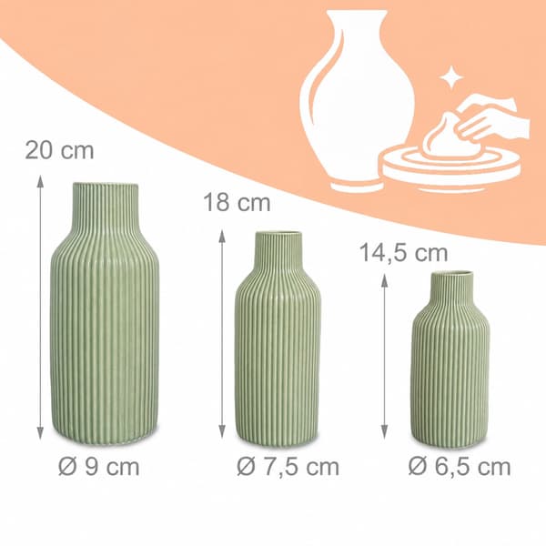 Keramiska vaser i set om 3 – Salvia, texturerad skandinavisk design