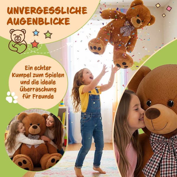 Brun kæmpe bamse, 150 cm, blød polyesterpels