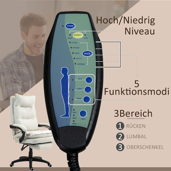 Työtuoli 6 pisteen hieronnalla, ergonominen pelituoli kallistustoiminnolla, korkeussäädettävä johtajien tuoli jalkatuella, kantavuus 120 kg, opiskeluu