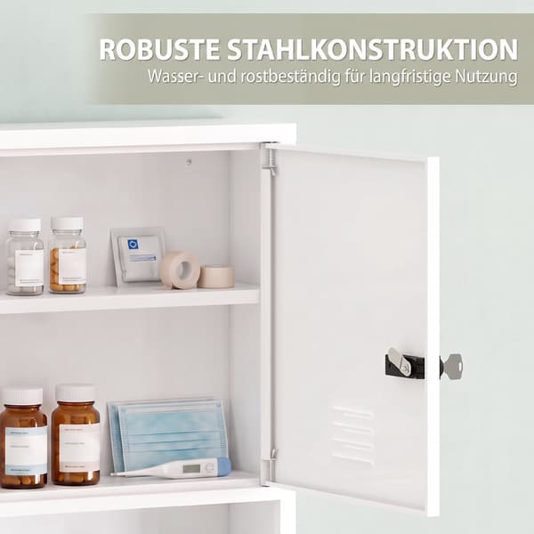 Väggmonterat medicinskåp med lås, vit, stål