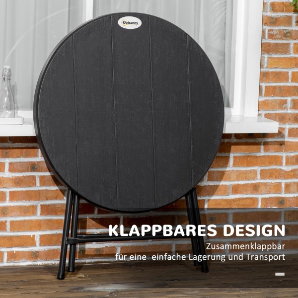 Havebord, Rundt Klapbord, Ø80 Cm Sidebord Til 4 Personer, Havespisebord Med Dekorativt Trælook, Til Altan, Mørkegrå