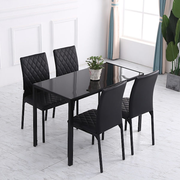 Matsalsstolar, Set Med 4 Matstolar, Vadderade Matsalsstolar, Stoppad Stol Med Stålben, Köksstol, Konstläder, Svart, 41 X 50 X 91 Cm