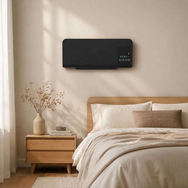 Väggmonterad elektrisk värmare, svart, 2 lägen, timer, LED-display