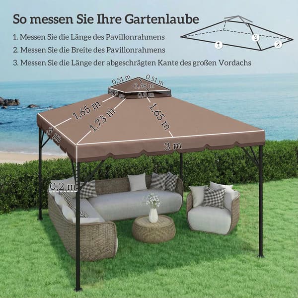 Udskiftningsbaldakin til 3x3m pavillon, UPF 30+ polyester