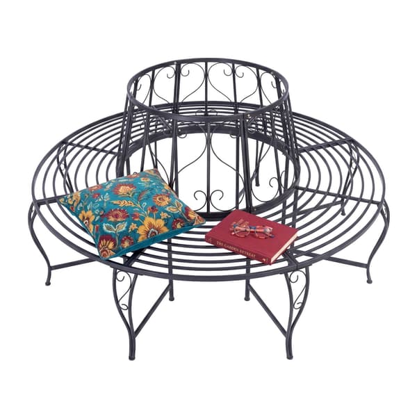 Metalbænk, 160 cm diameter, sort stål