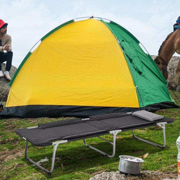 Sammenklappelig Campingseng Camp Seng Med Pude, Let Og Bærbar, Til Udendørs Og Camping, Sort+Sølv, 183X66X33Cm
