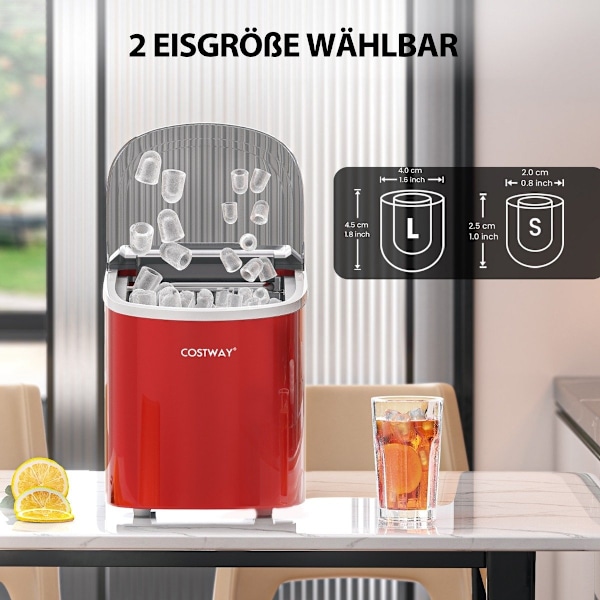 Jääpalakone 2,2 L jääpalakone pallomaisilla jääkuutioilla 24,5 x 35,5 x 32 cm punainen