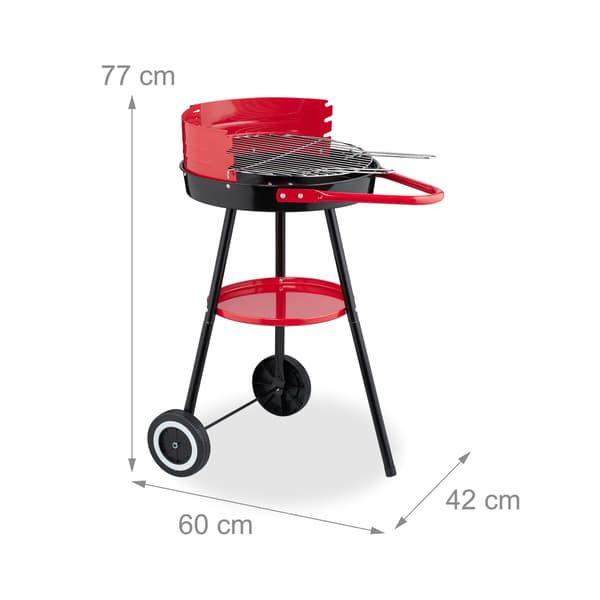 Kolgrill med hjul, vindskydd, Ø 42 cm