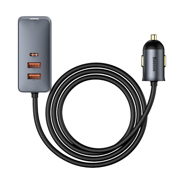 Billaddare splitter 3x USB + USB-C 120W PPS QC PD grå