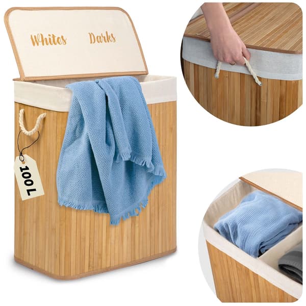 Bambu tvättkorg med lock 100 l Massido