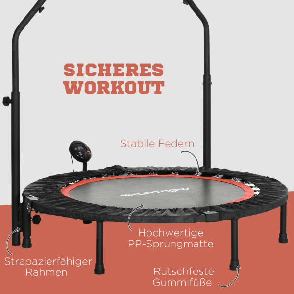 Minitrampolin Lcd-Skærm 102 Cm Fitnesstrampolin Med 4-Vejs Højdejusterbart Håndtag Op Til 100 Kg