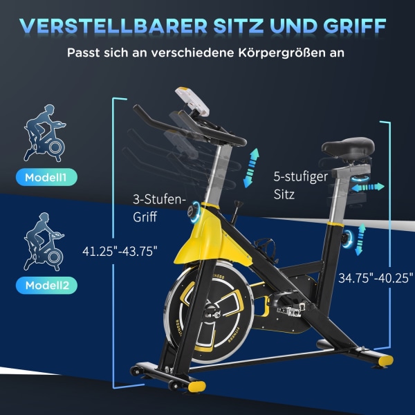 Cykeltræner, Højdejusterbar Motionscykel, Fitnesscykel, Rulletræner Med Remtræk, Lcd Display, Stål Abs, 50X100X101-113 Cm