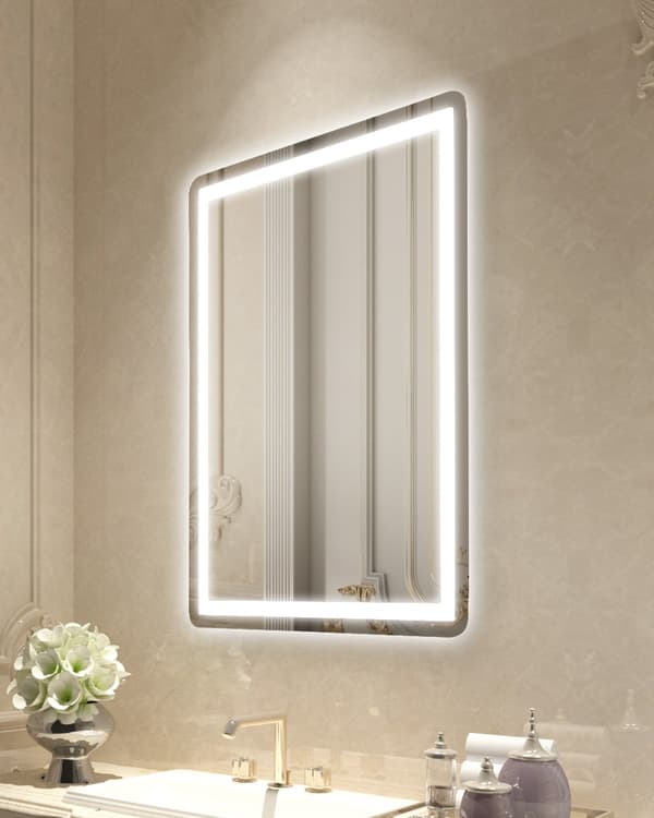 LED-badrumsspegel 60x80 cm, frontbelyst bakgrundsbelyst, imfri