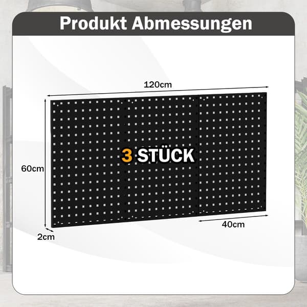 Tool wall tool perforeret væg med 3 pegboards &amp; 28 stykker hængende tilbehør Sort