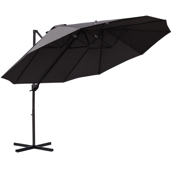 Dobbelt Parasol Cantilever Paraply Med Håndsving Justerbar Haveparaply Solbeskyttelse Metal Mørkegrå 440 X 270 X 250 Cm