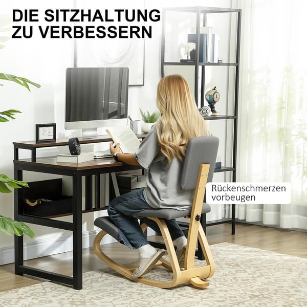 Ergonomisk knästol, björkträ, grå, hem & kontor