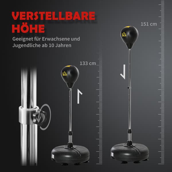 Justerbart boksbollset med handskar – svart, 133-151 cm