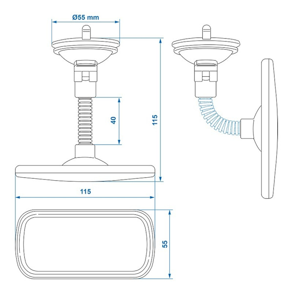 Panoramabackspegel med flexarm 4 cm och sugkopp