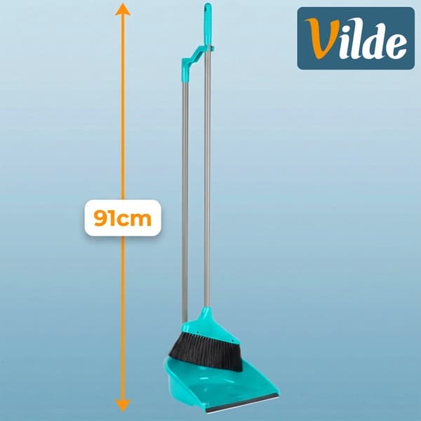 Sæt med fejebakke og børste med langt skaft – 95 cm, gummispids
