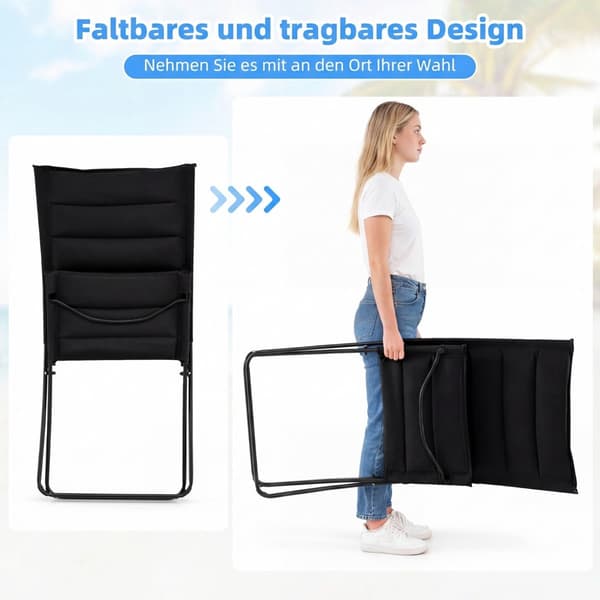 2-delte foldbare strandstole med polstrede sæder, sort