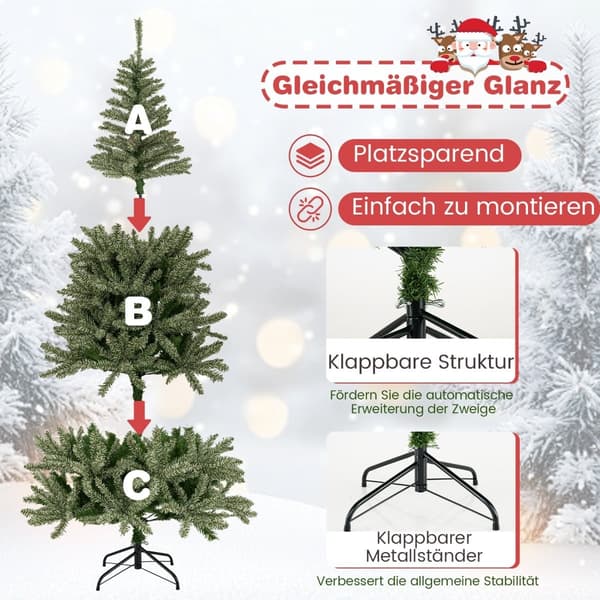 Glødende 180 cm kunstigt juletræ, foldbart design