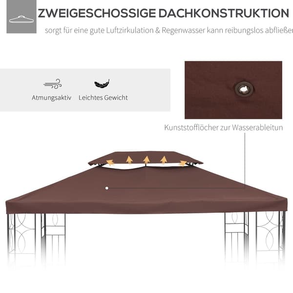Pavilion Takbyte Polyester 3X4M Kaffe Vattenavvisande För Metall & Trädgård Gazebo