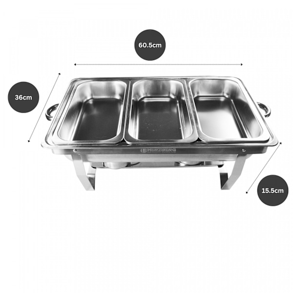 Herzberg HG-8022-3: Chafing Dish i rustfrit stål - 3 dele 1/3 madpande